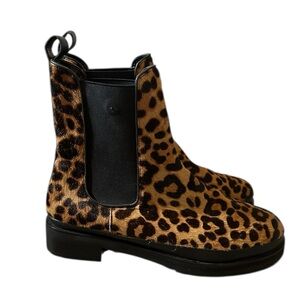 AEROSOLES Camilla leather calf hair Chelsea leopard print boots LIKE NEW size 10